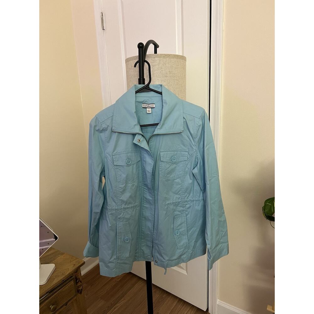 Croft & Barrow Womens Sky Blue Long Sleeve Collared Button Front Jacket Size S